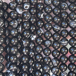 Black Banded Agate 8mm round gemstone beads 15" strand - Oz Beads 