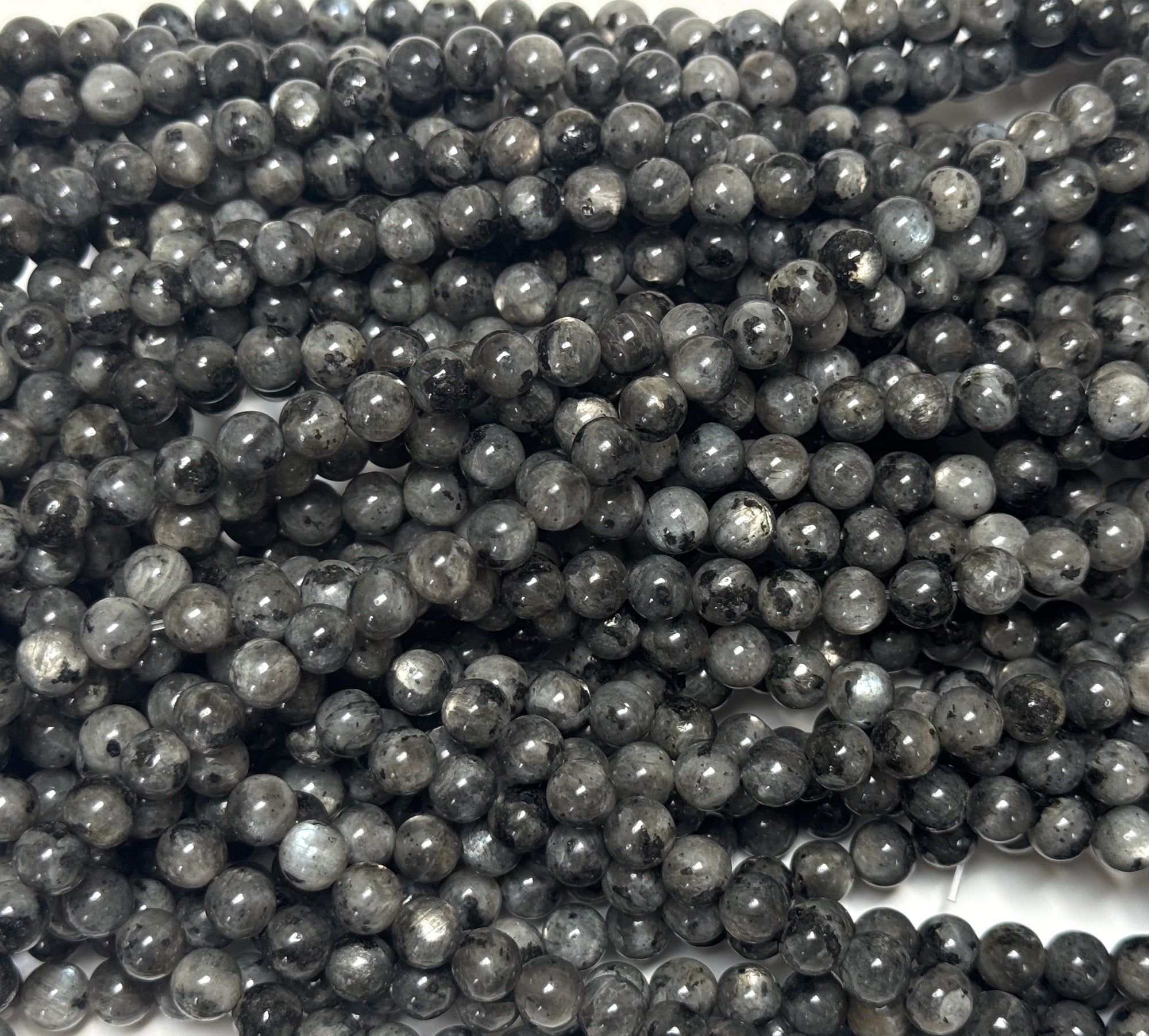 Black Labradorite Larvikite 6mm round natural gemstone beads 15" strand - Oz Beads 