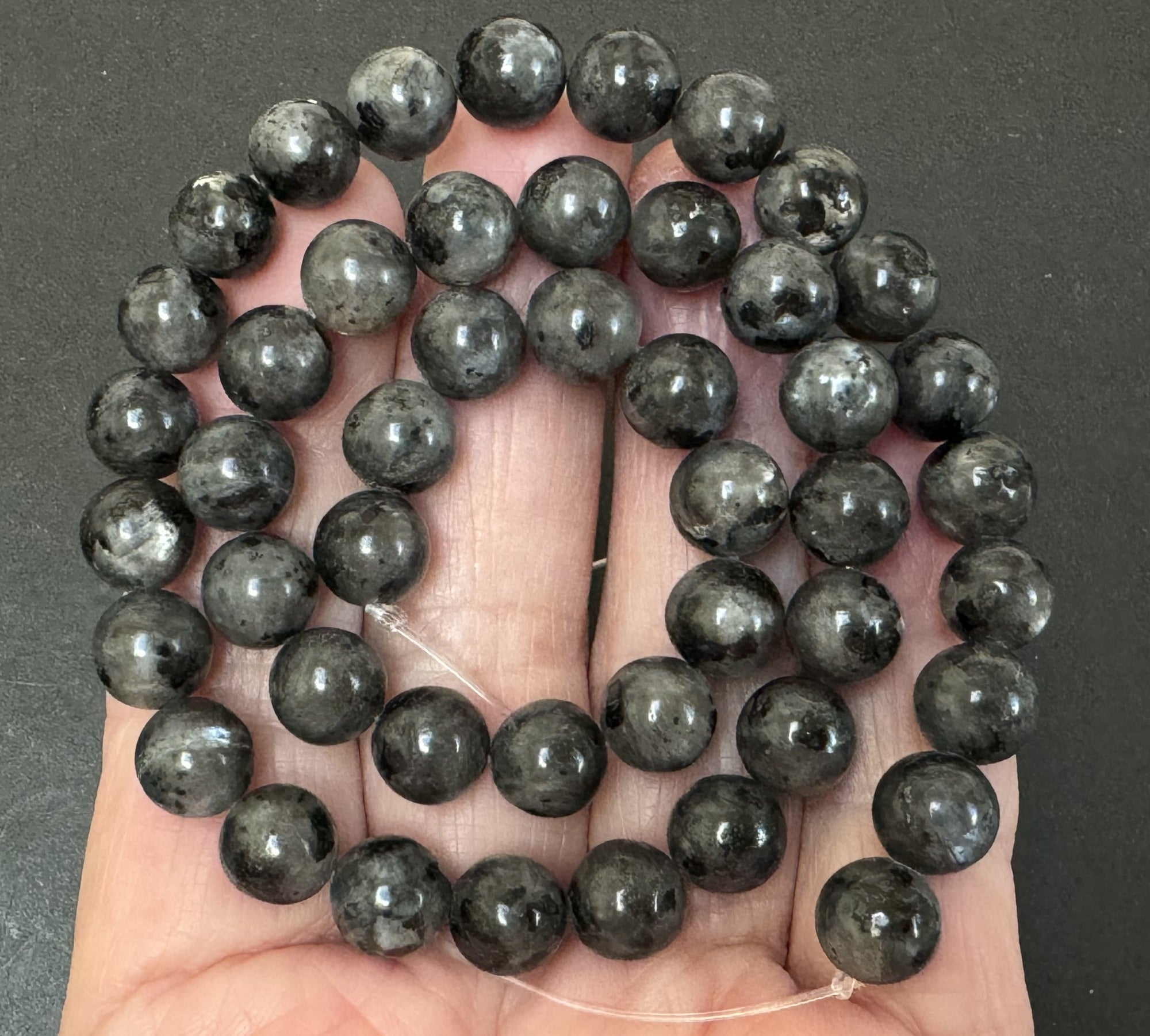 Black Labradorite Larvikite 8mm round natural gemstone beads 39cm strand - Oz Beads
