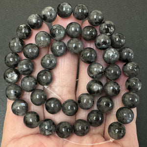 Black Labradorite Larvikite 8mm round natural gemstone beads 39cm strand - Oz Beads