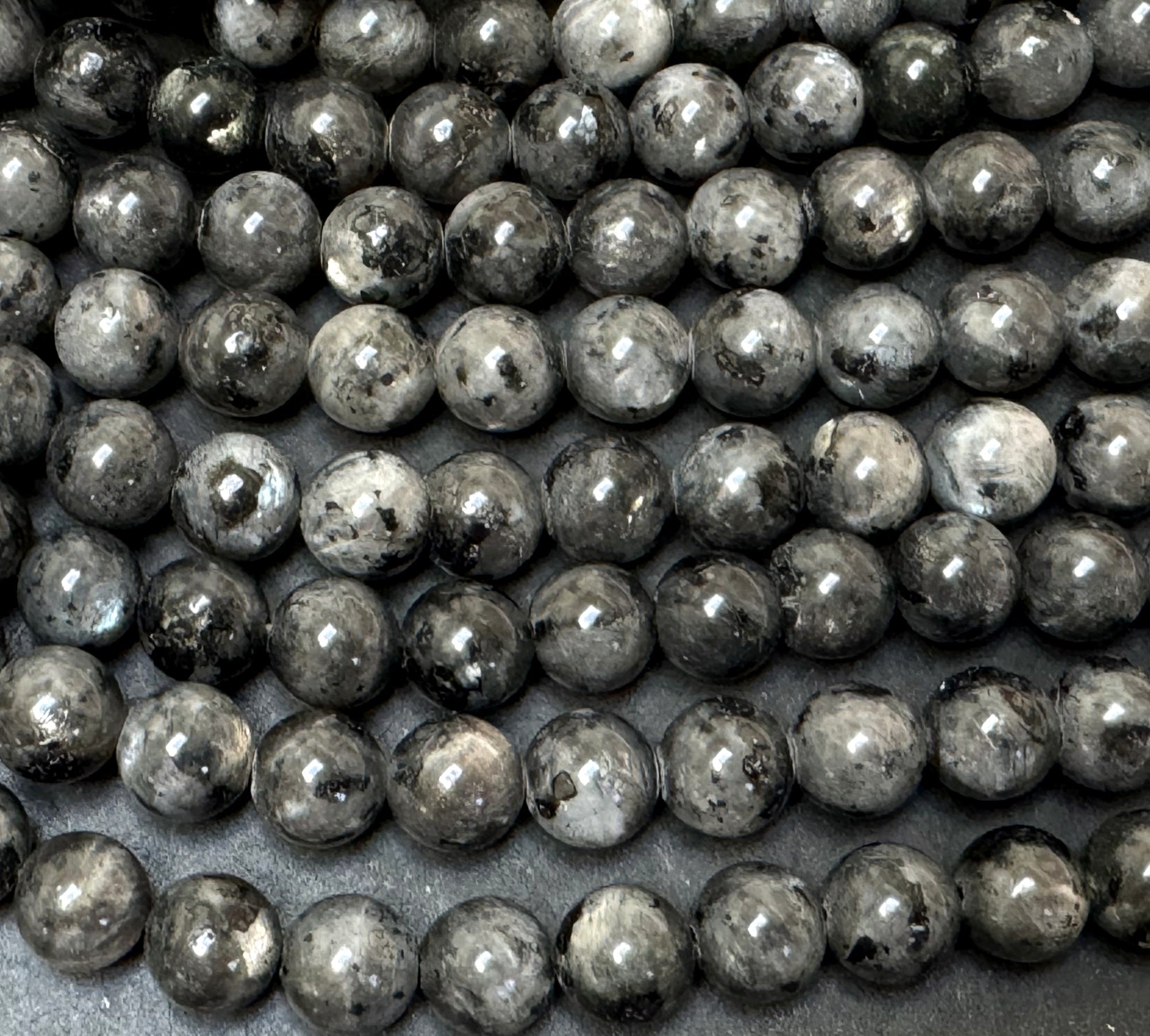 Black Labradorite Larvikite 8mm round natural gemstone beads 39cm strand - Oz Beads