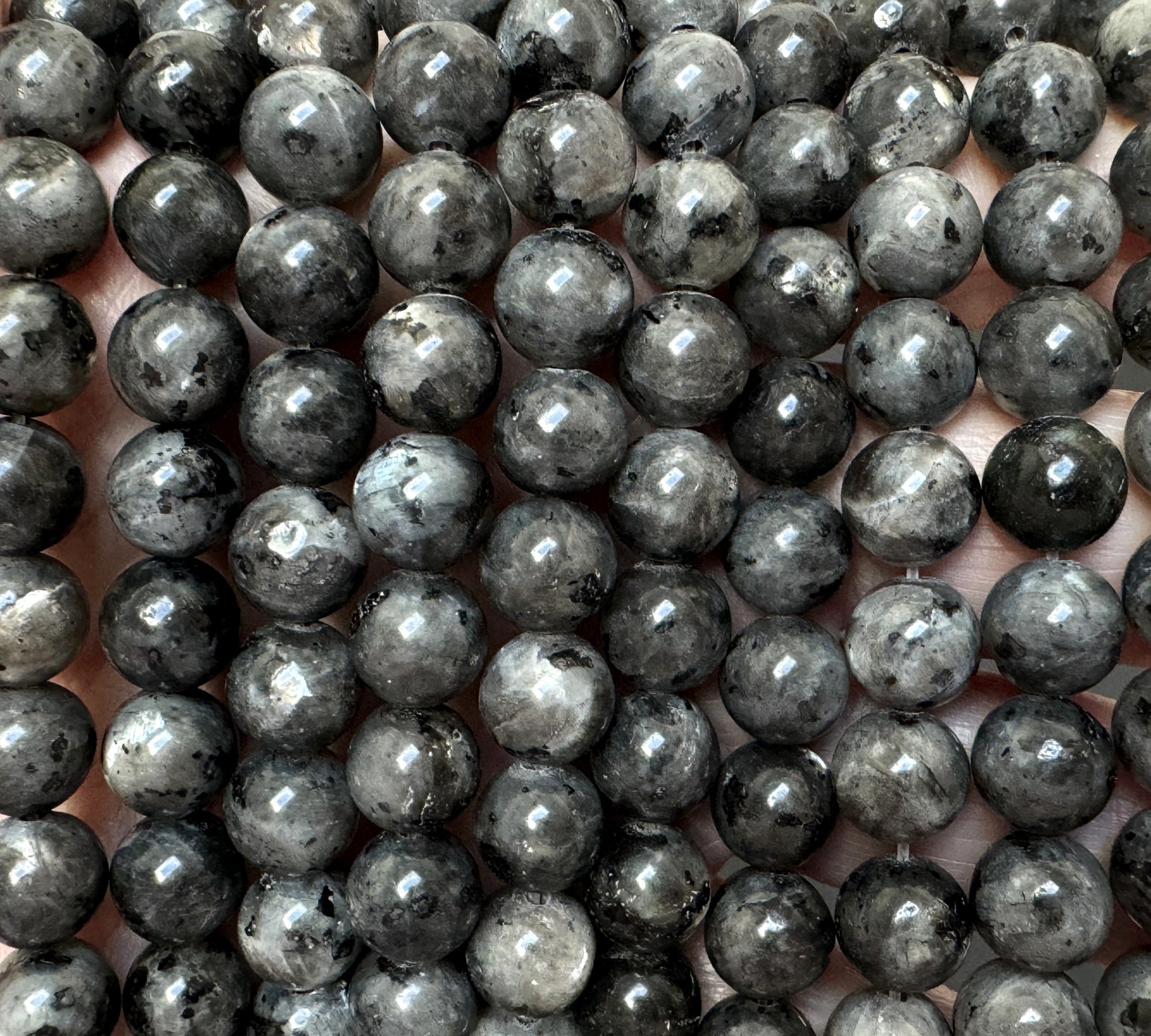 Black Labradorite Larvikite 8mm round natural gemstone beads 39cm strand - Oz Beads