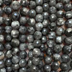 Black Labradorite Larvikite faceted 8mm round gemstone beads 15" strand - Oz Beads 