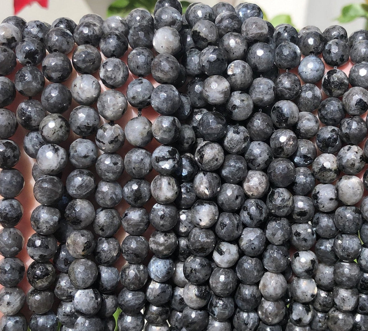 Black Labradorite Larvikite faceted 8mm round gemstone beads 15" strand - Oz Beads 