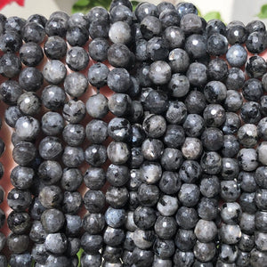 Black Labradorite Larvikite faceted 8mm round gemstone beads 15" strand - Oz Beads 