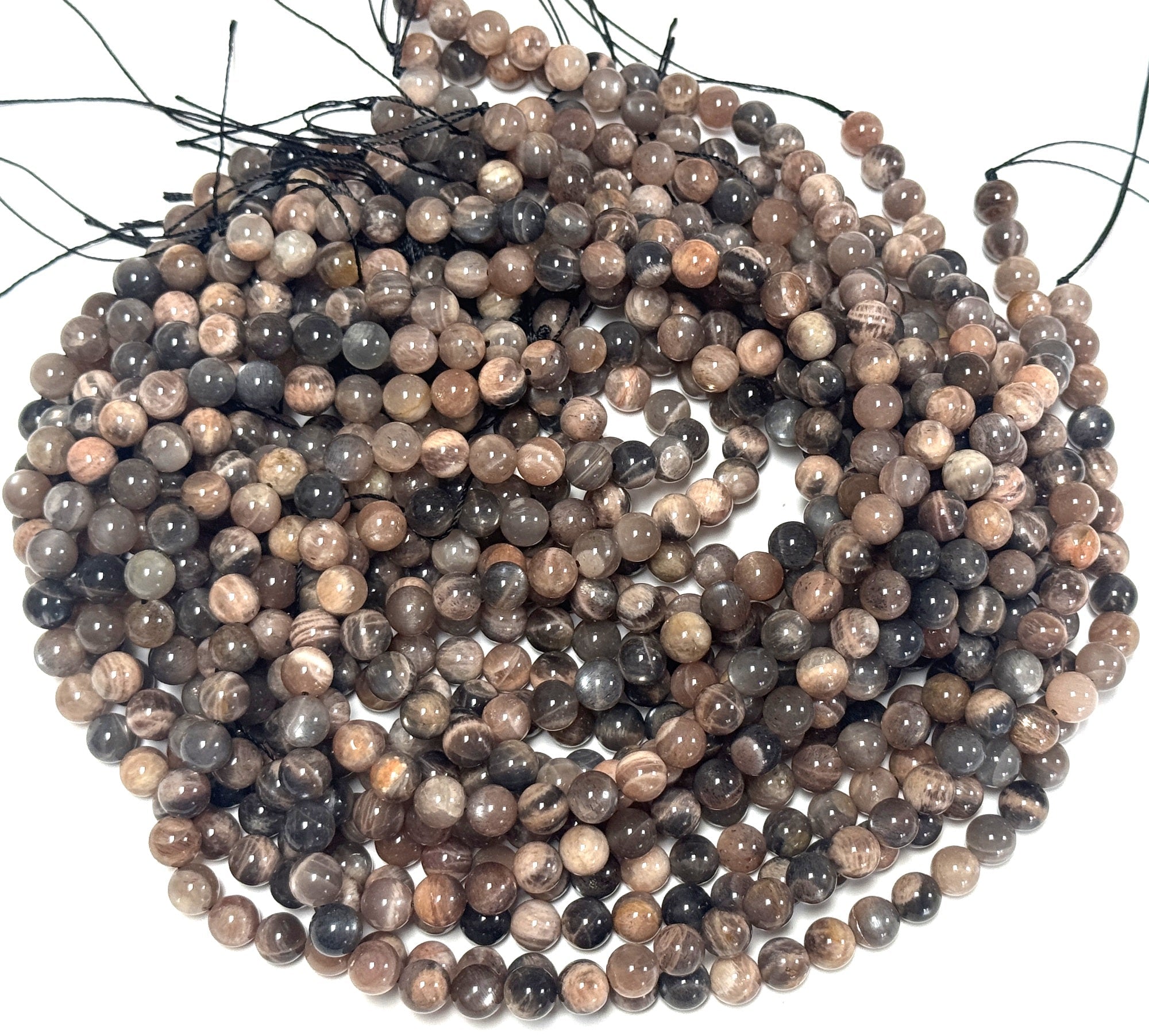 Black Sunstone 8mm round gemstone beads 15.5" strand - Oz Beads 