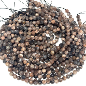 Black Sunstone 8mm round gemstone beads 15.5" strand - Oz Beads 