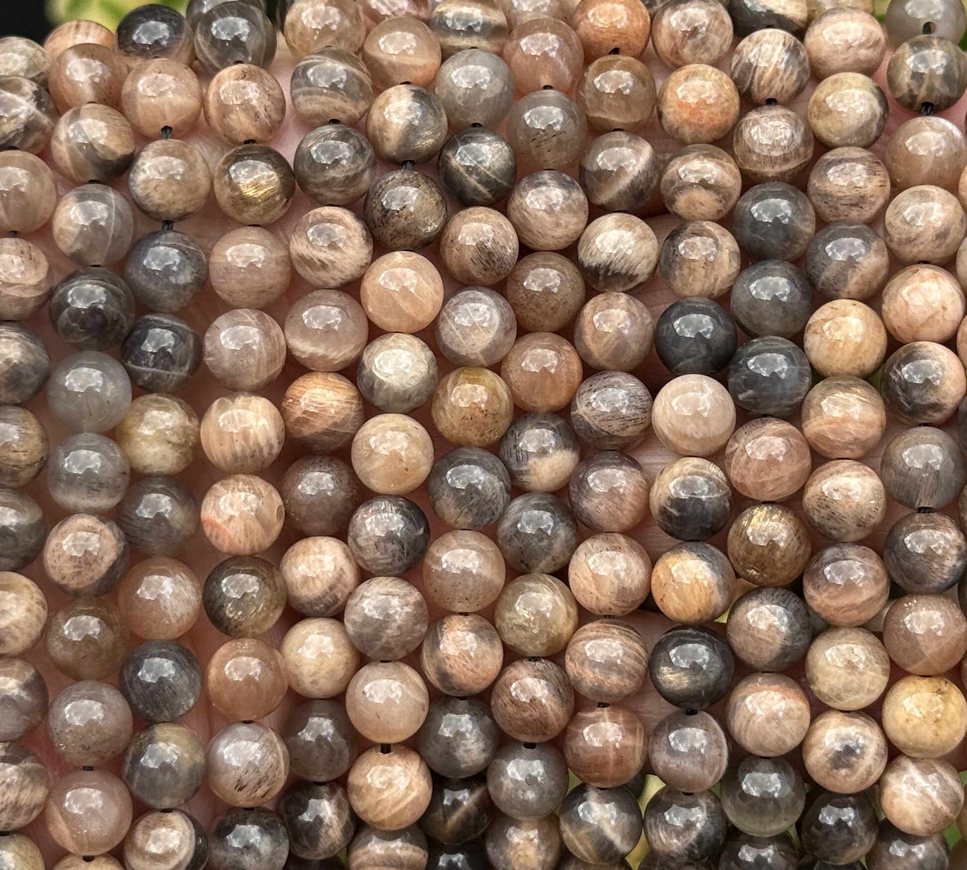 Black Sunstone 8mm round gemstone beads 15.5" strand - Oz Beads 