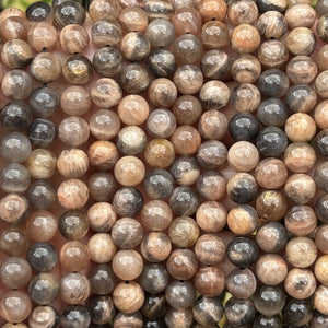 Black Sunstone 8mm round gemstone beads 15.5" strand - Oz Beads 