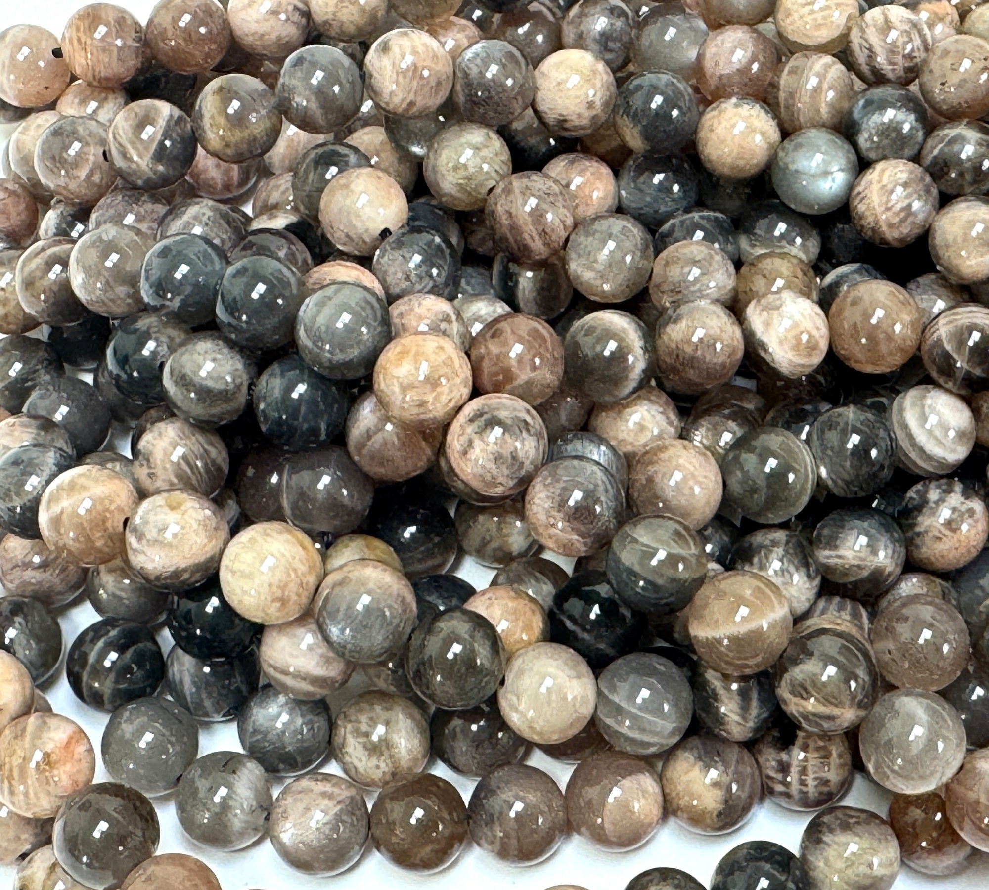 Black Sunstone 8mm round gemstone beads 15.5" strand - Oz Beads 