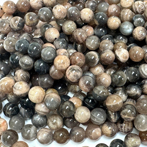 Black Sunstone 8mm round gemstone beads 15.5" strand - Oz Beads 