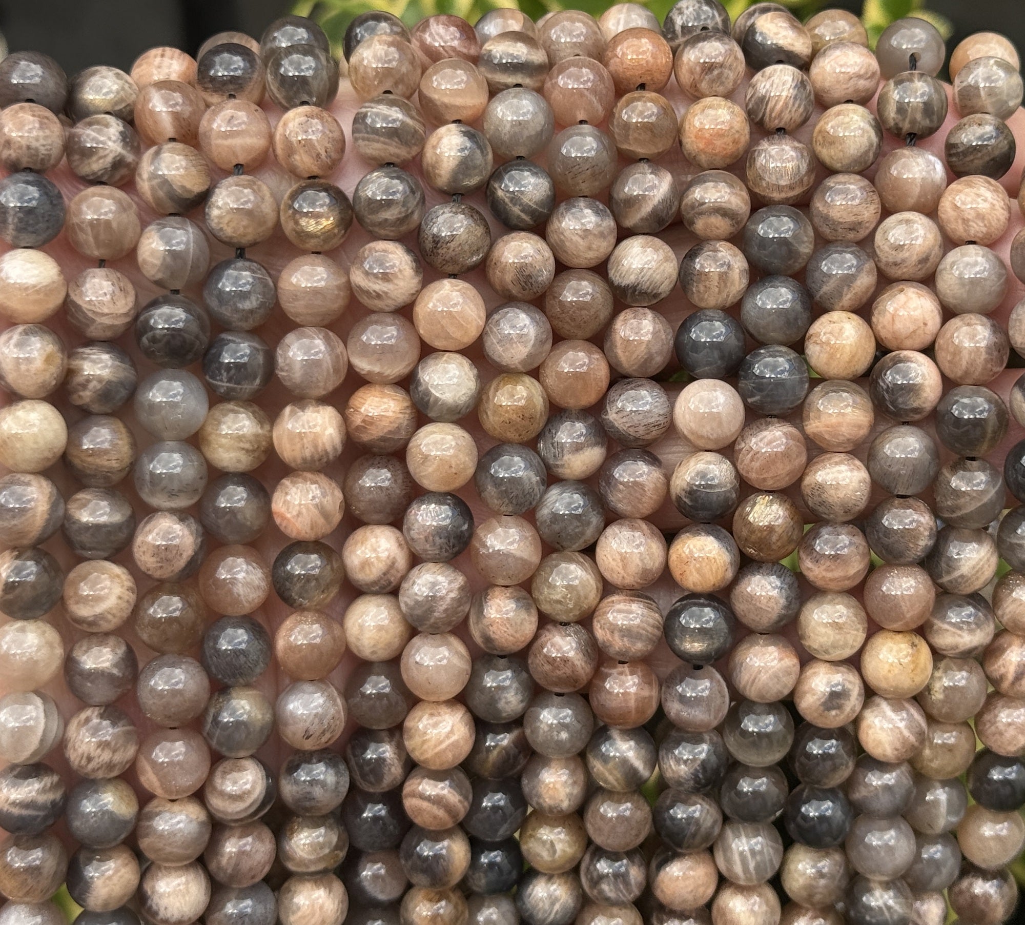 Black Sunstone 8mm round gemstone beads 15.5" strand - Oz Beads 