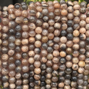 Black Sunstone 8mm round gemstone beads 15.5" strand - Oz Beads 