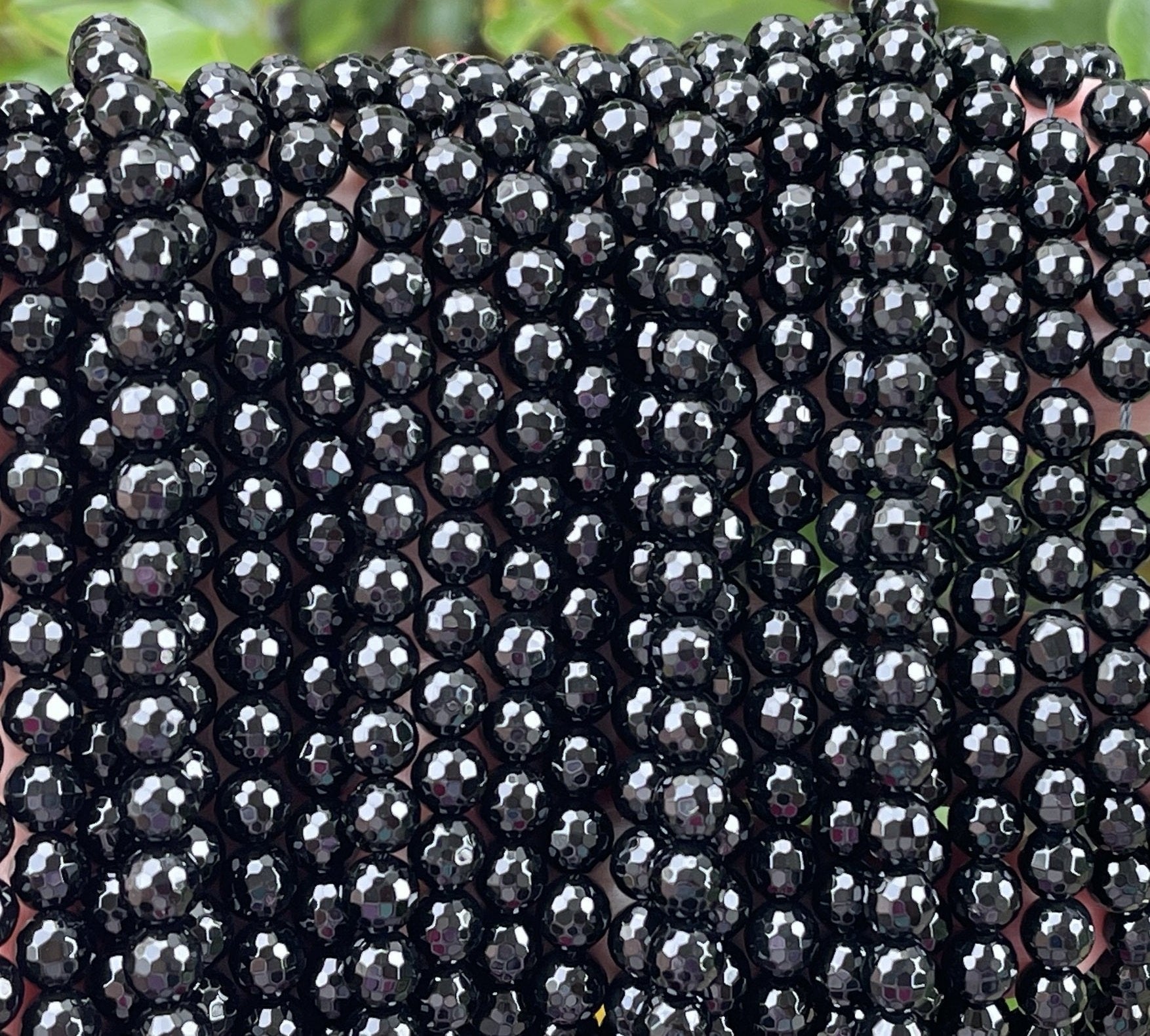 Black Onyx 6mm round micro faceted gemstone beads 15" strand - Oz Beads 