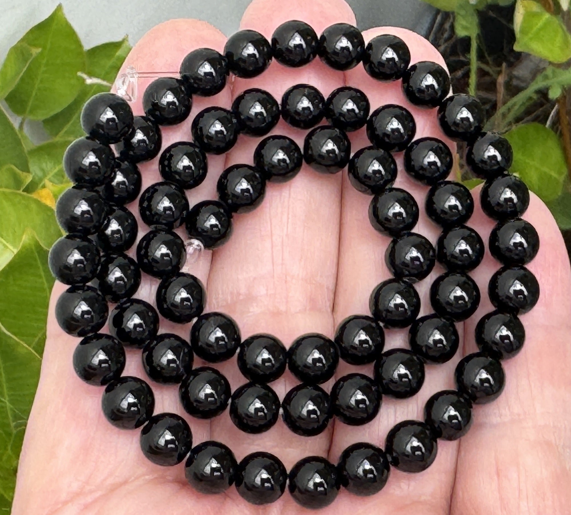 Black Onyx 6mm round polished gemstone beads 15" strand - Oz Beads 