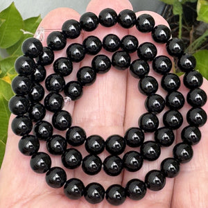 Black Onyx 6mm round polished gemstone beads 15" strand - Oz Beads 