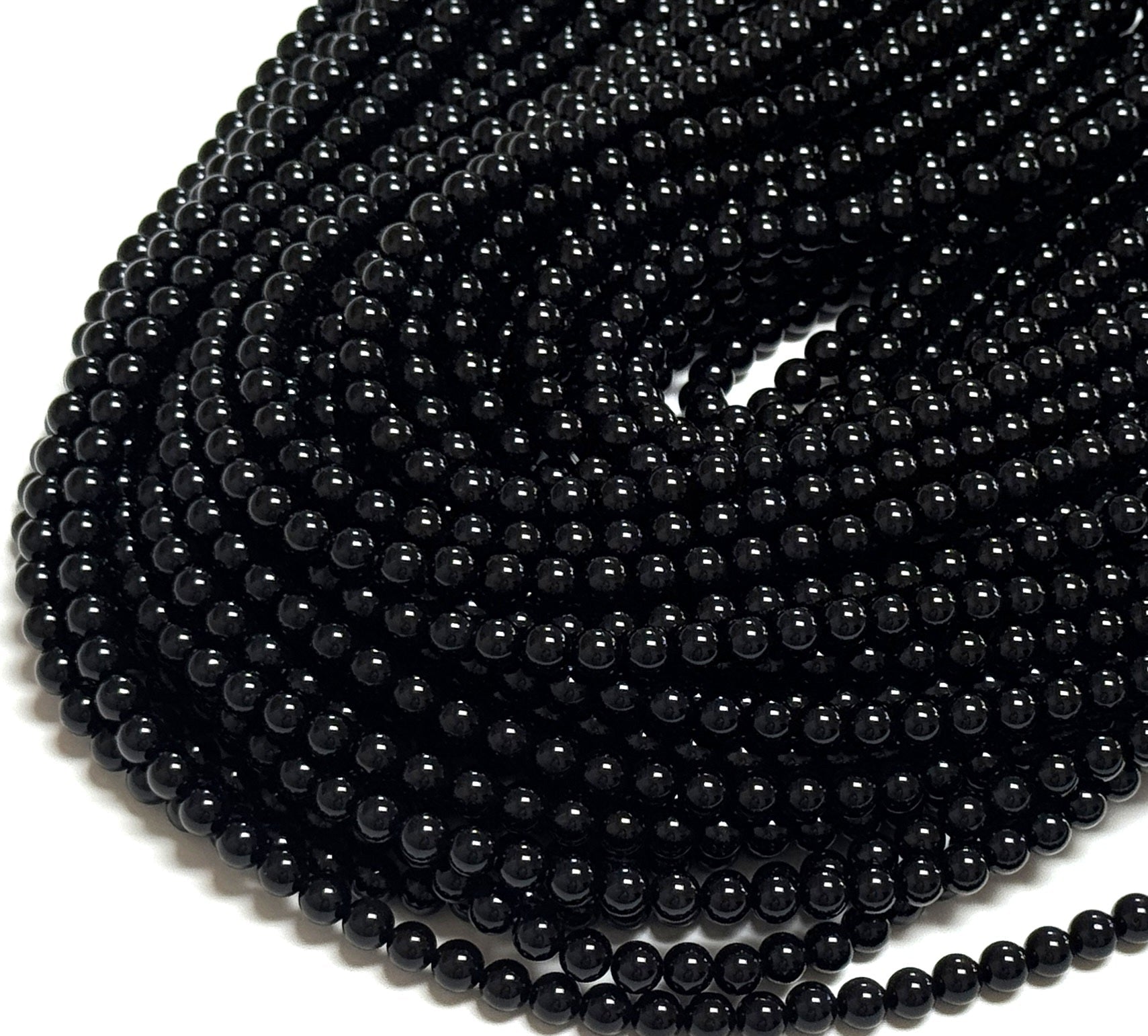 Black Onyx 6mm round polished gemstone beads 15" strand - Oz Beads 