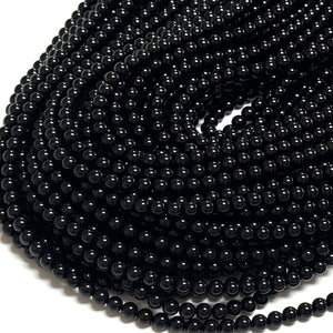 Black Onyx 6mm round polished gemstone beads 15" strand - Oz Beads 