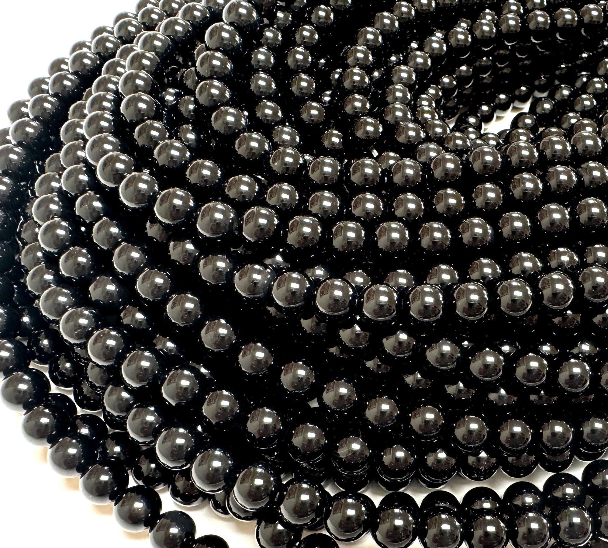 Black Onyx 6mm round polished gemstone beads 15" strand - Oz Beads 