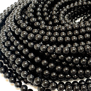Black Onyx 6mm round polished gemstone beads 15" strand - Oz Beads 