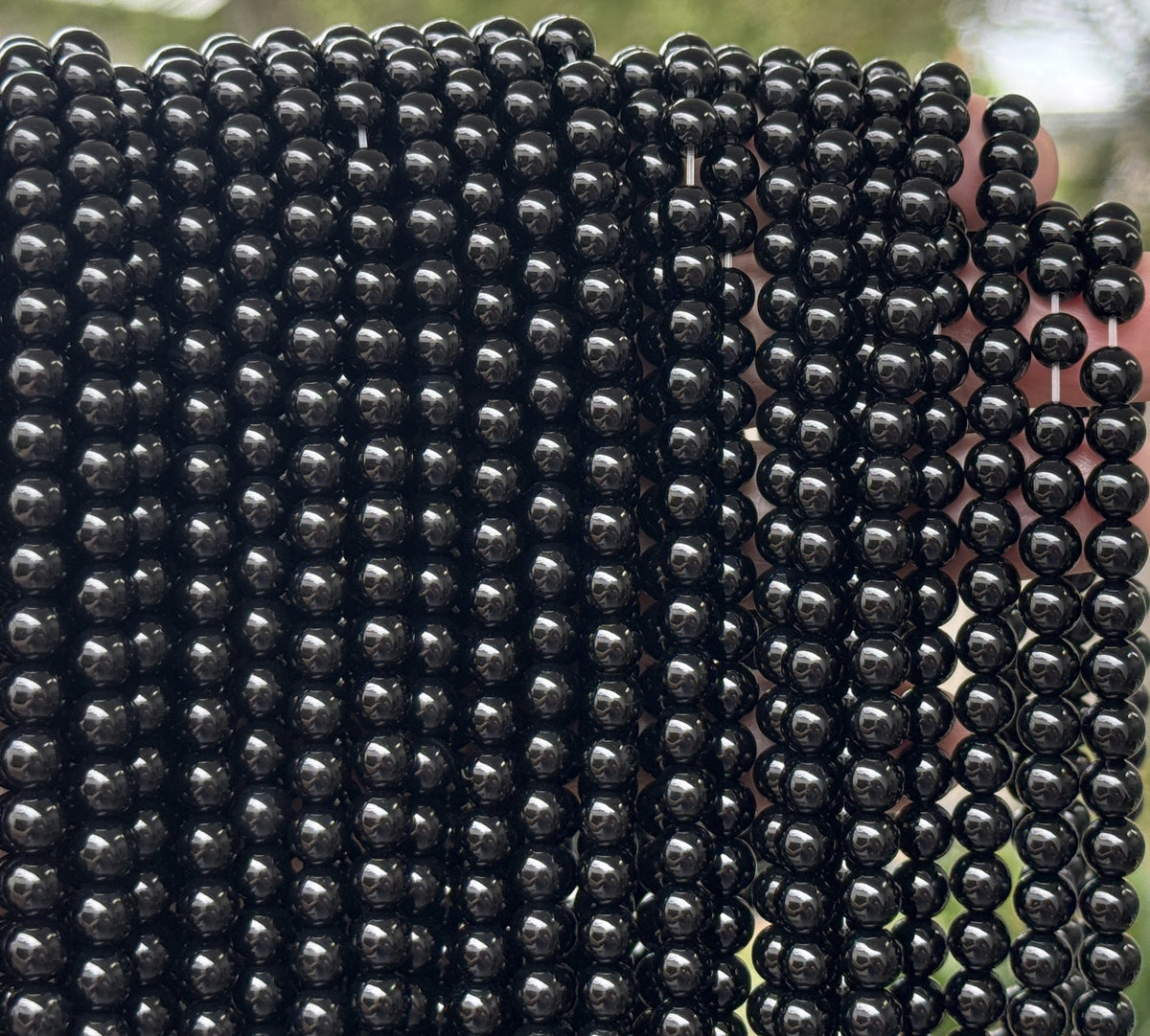 Black Onyx 6mm round polished gemstone beads 15" strand - Oz Beads 