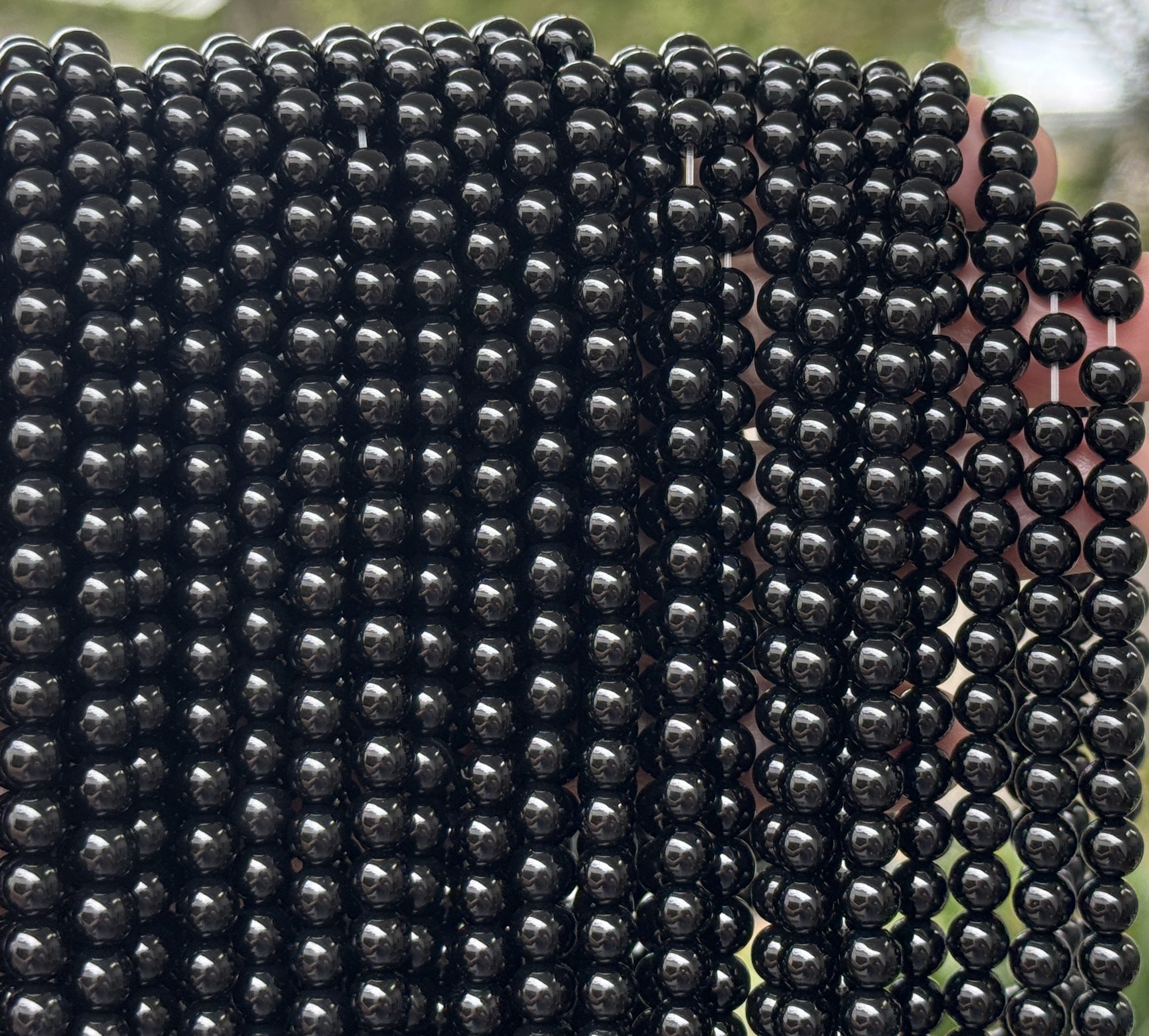 Black Onyx 6mm round polished gemstone beads 15" strand - Oz Beads 