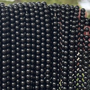 Black Onyx 6mm round polished gemstone beads 15" strand - Oz Beads 
