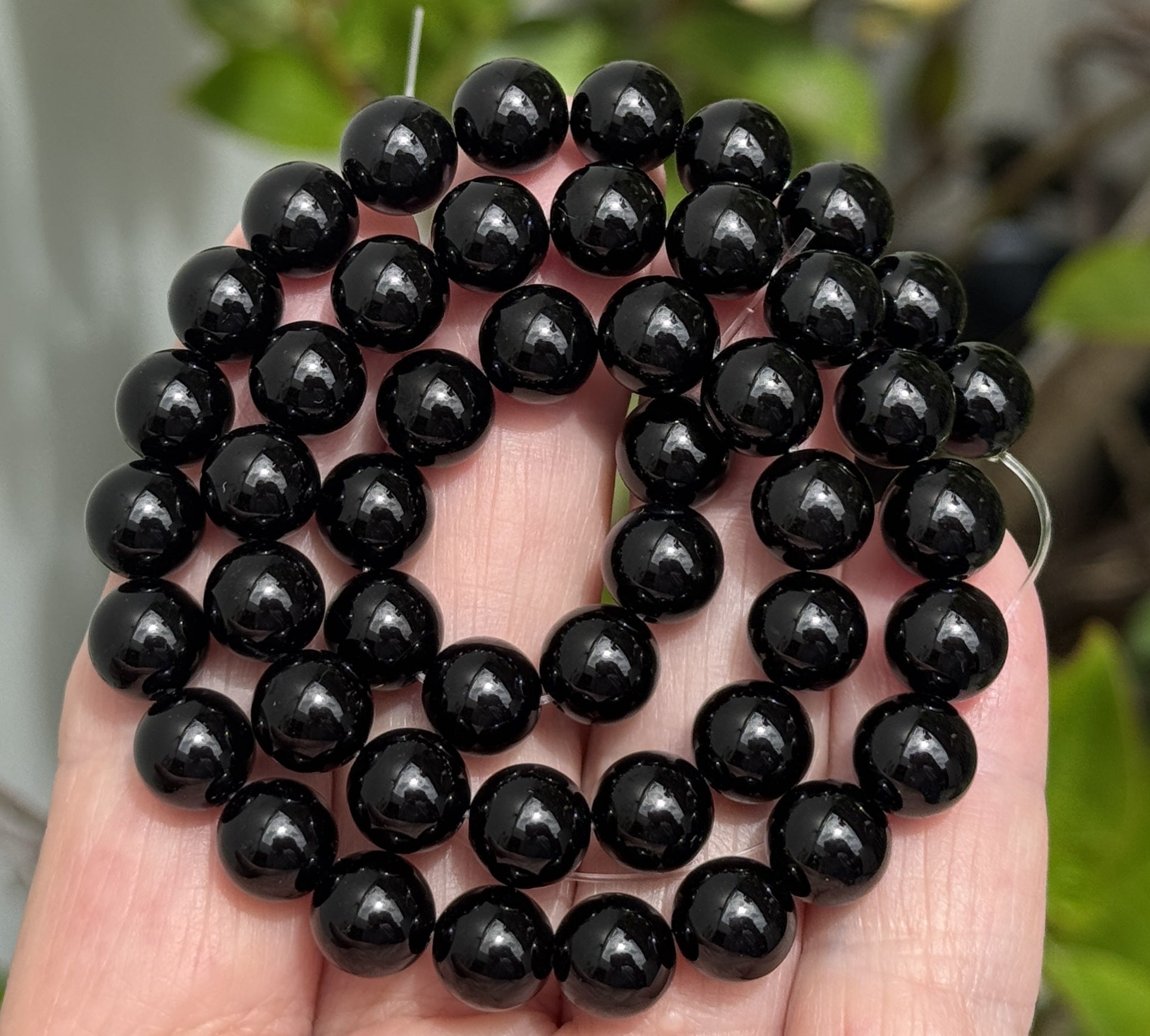 Black Onyx 8mm round polished gemstone beads 15.5" strand - Oz Beads 