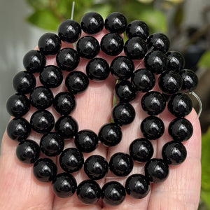Black Onyx 8mm round polished gemstone beads 15.5" strand - Oz Beads 
