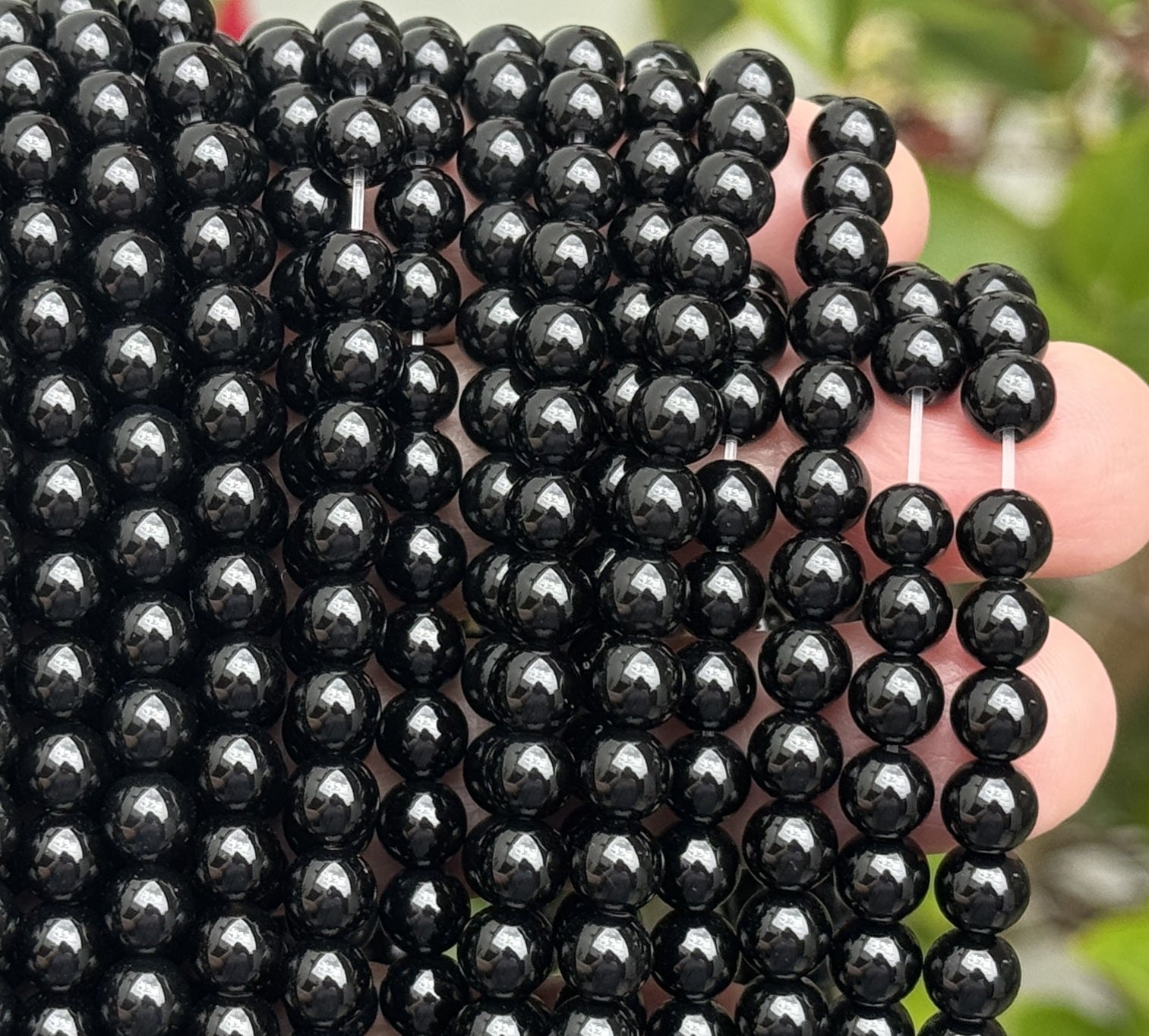Black Onyx 8mm round polished gemstone beads 15.5" strand - Oz Beads 