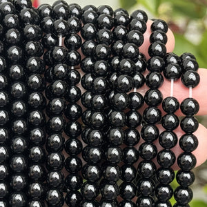 Black Onyx 8mm round polished gemstone beads 15.5" strand - Oz Beads 
