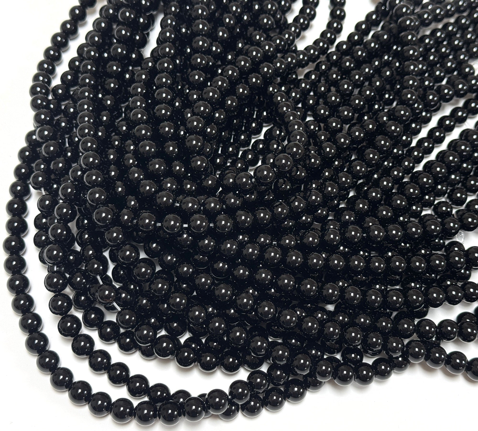 Black Onyx 8mm round polished gemstone beads 15.5" strand - Oz Beads 