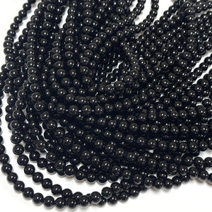 Black Onyx 8mm round polished gemstone beads 15.5" strand - Oz Beads 