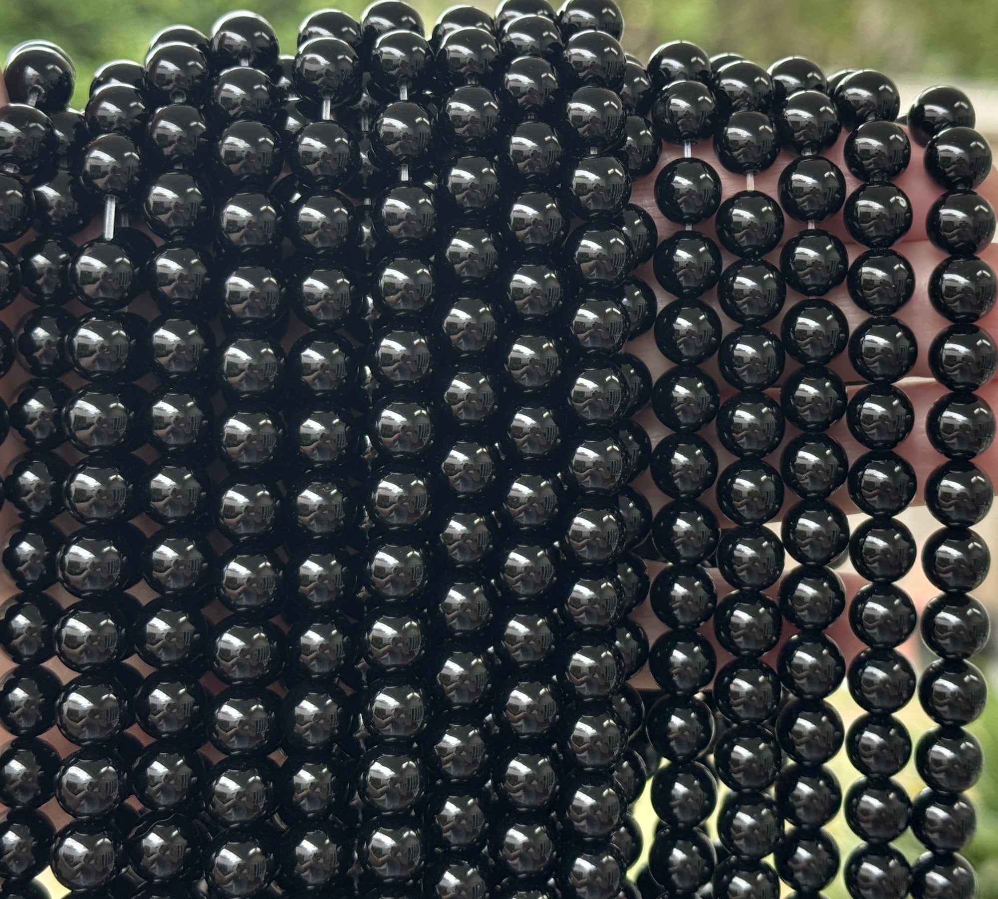 Black Onyx 8mm round polished gemstone beads 15.5" strand - Oz Beads 