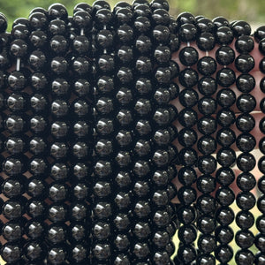 Black Onyx 8mm round polished gemstone beads 15.5" strand - Oz Beads 