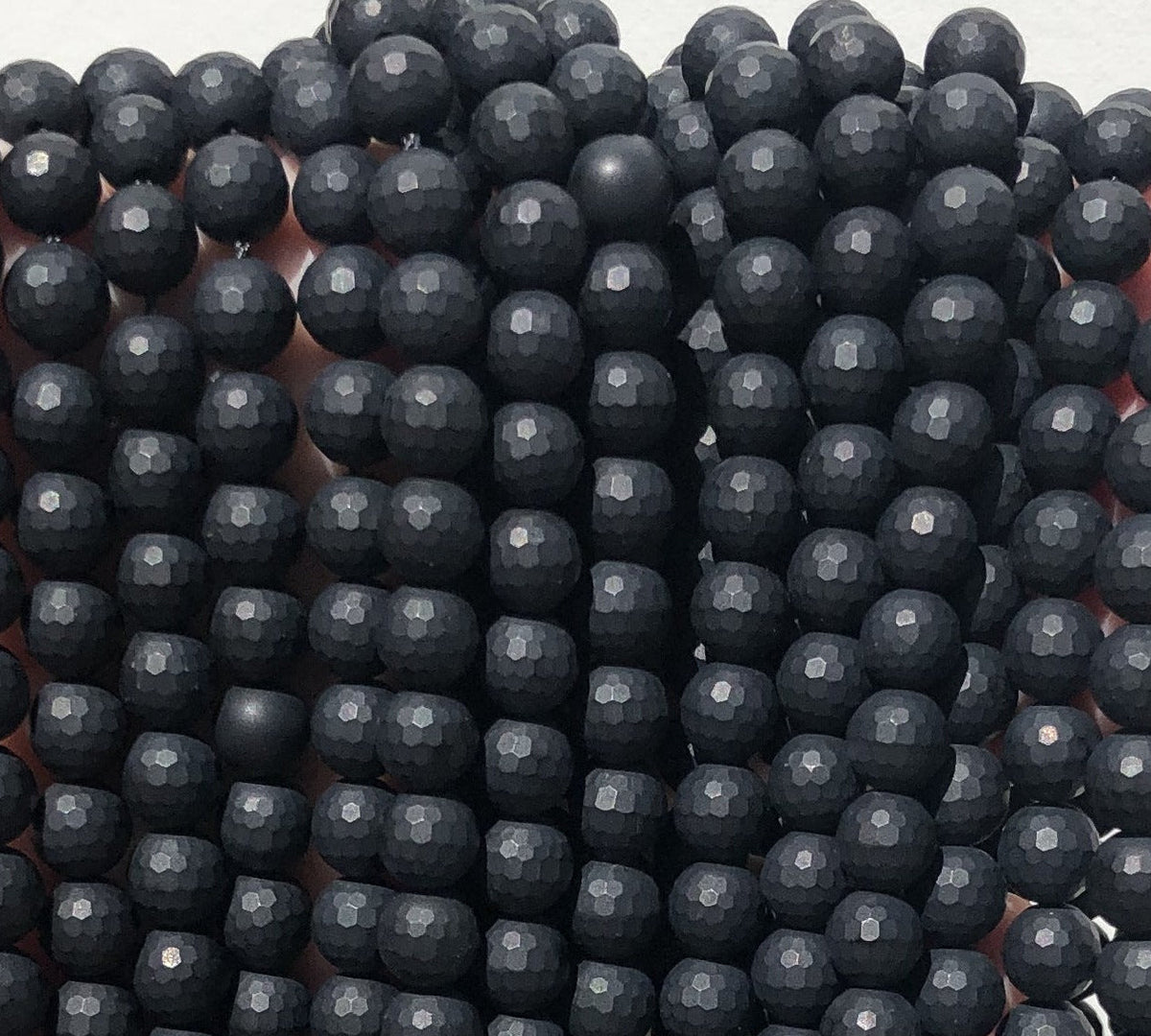 Black Onyx matte 8mm micro faceted round gemstone beads 15" strand - Oz Beads 