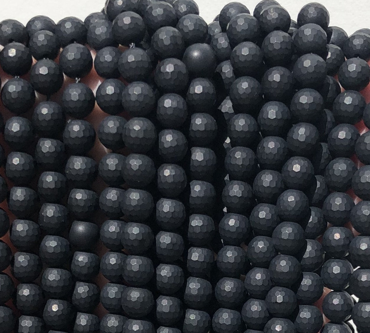Black Onyx matte 8mm micro faceted round gemstone beads 15" strand - Oz Beads 
