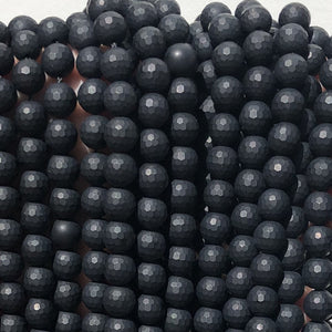 Black Onyx matte 8mm micro faceted round gemstone beads 15" strand - Oz Beads 