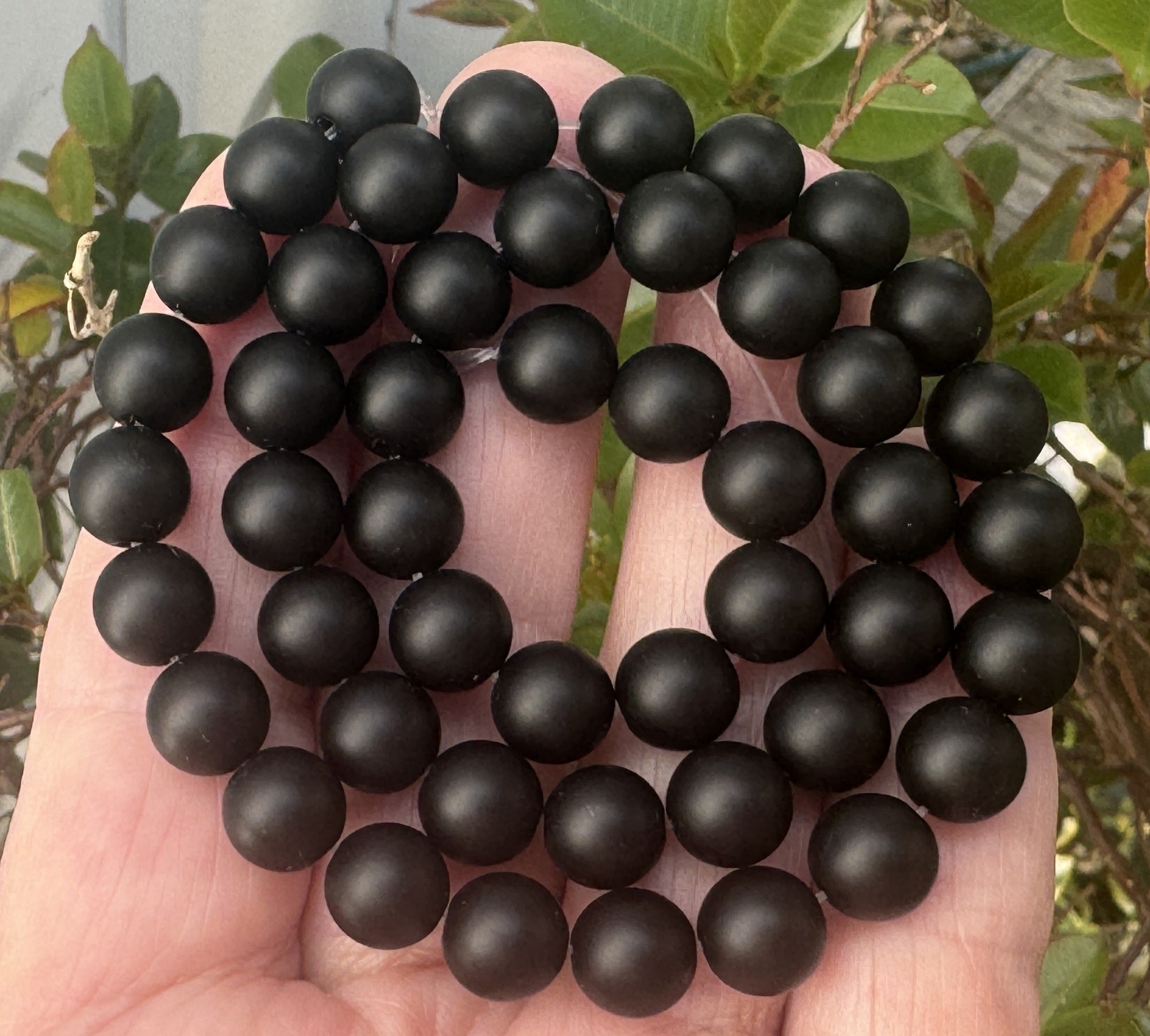 Black Onyx matte oiled 10mm round gemstone beads 15" strand - Oz Beads 