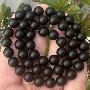 Black Onyx matte oiled 10mm round gemstone beads 15" strand - Oz Beads 