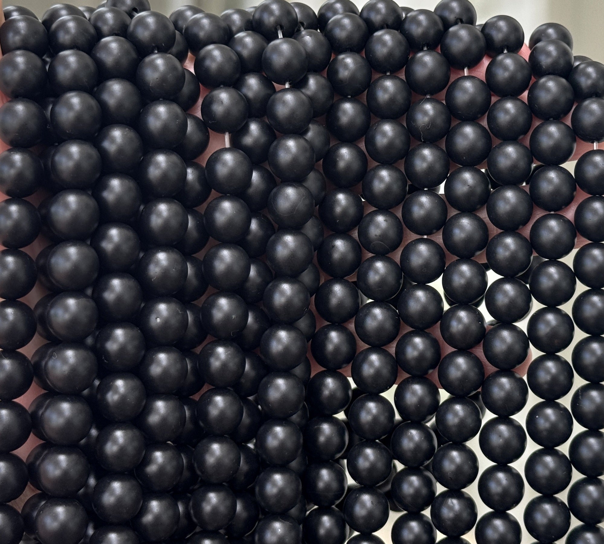 Black Onyx matte oiled 10mm round gemstone beads 15" strand - Oz Beads 