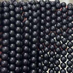 Black Onyx matte oiled 10mm round gemstone beads 15" strand - Oz Beads 