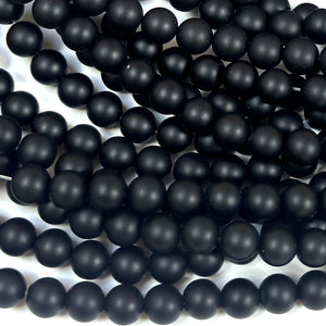 Black Onyx matte oiled 10mm round gemstone beads 15" strand - Oz Beads 