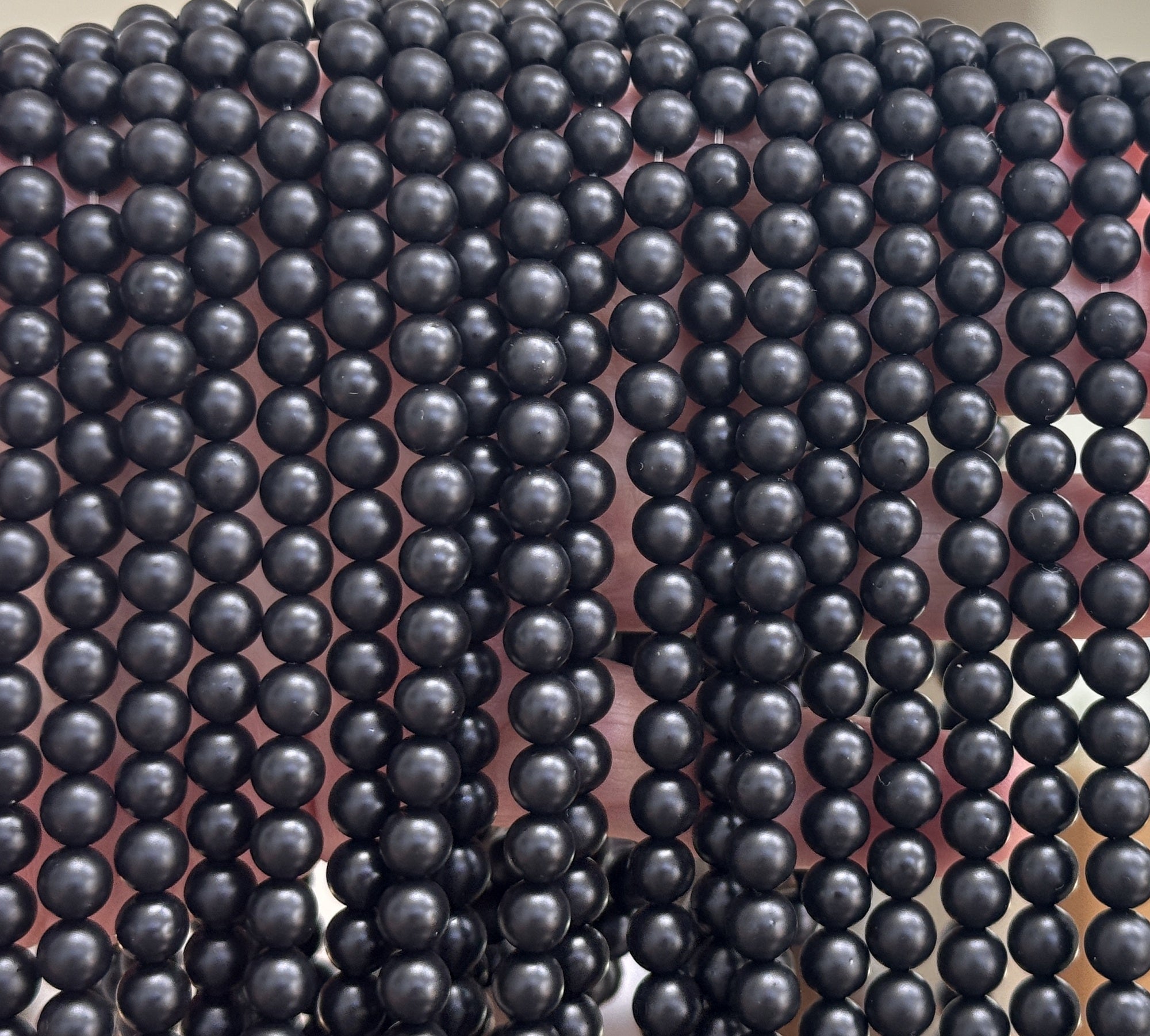 Black Onyx matte oiled 6mm round gemstone beads 16" strand - Oz Beads 