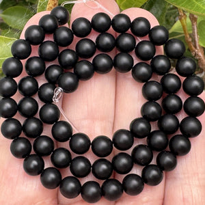 Black Onyx matte oiled 6mm round gemstone beads 16" strand - Oz Beads 