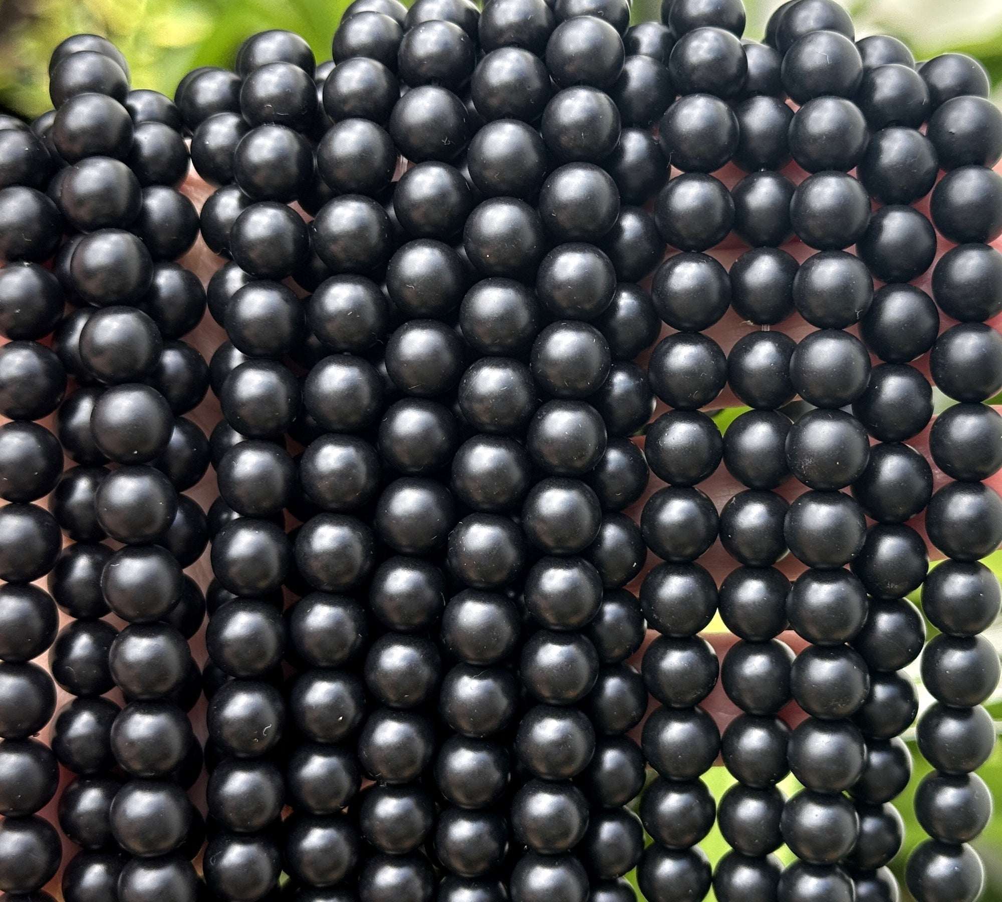 Black Onyx matte oiled 8mm round gemstone beads 15" strand - Oz Beads 