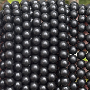 Black Onyx matte oiled 8mm round gemstone beads 15" strand - Oz Beads 