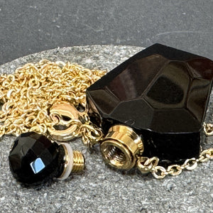 Black Onyx Perfume Bottle Necklace, natural gemstone 38mm crystal pendant on chain - Oz Beads 
