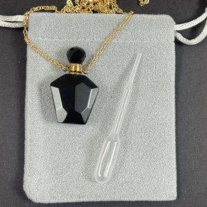 Black Onyx Perfume Bottle Necklace, natural gemstone 38mm crystal pendant on chain - Oz Beads 