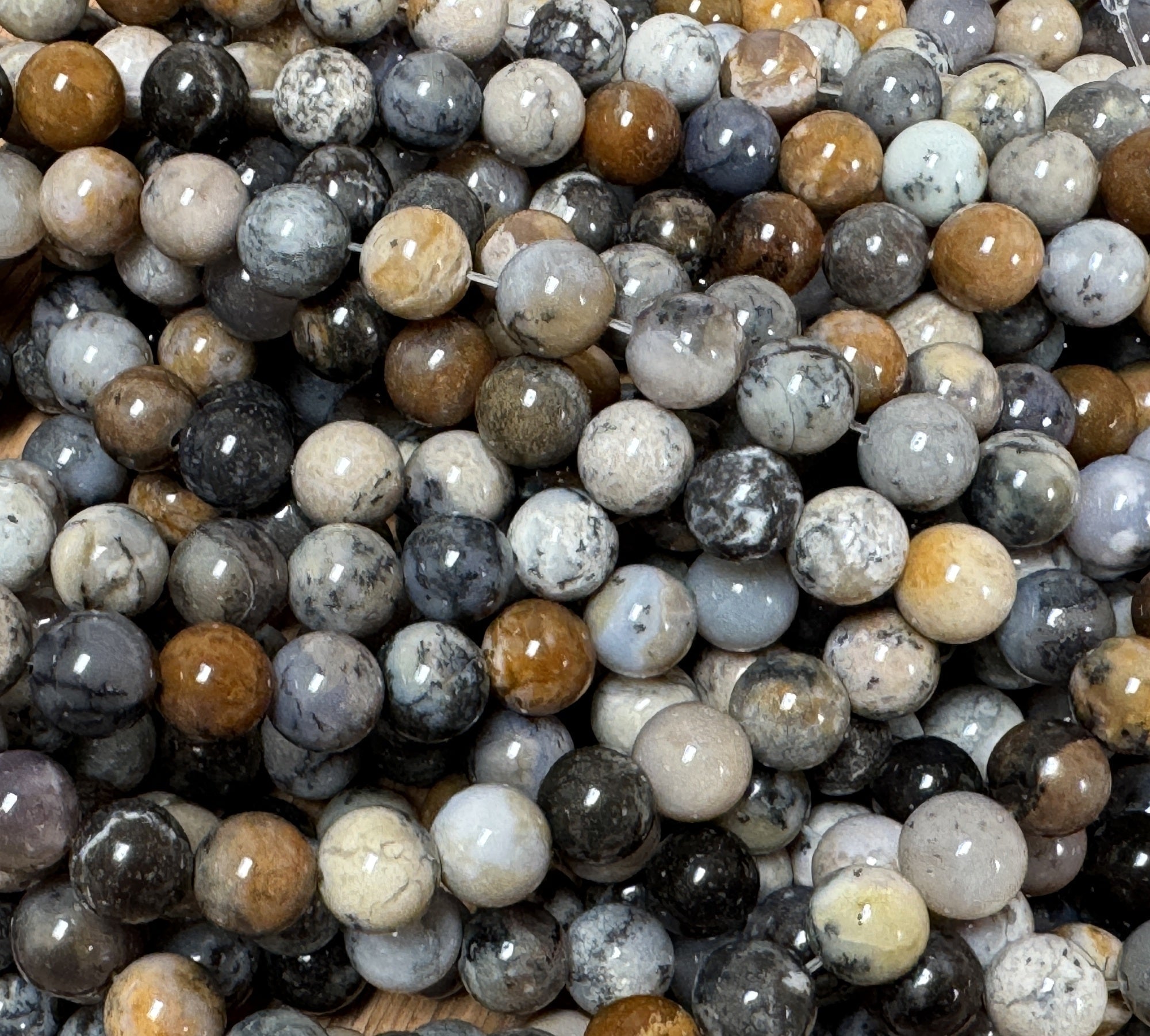 Black Opal 8mm round natural gemstone beads 15" strand - Oz Beads 